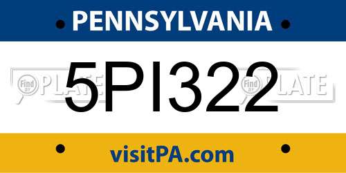 5PI322 Pennsylvania License Plate