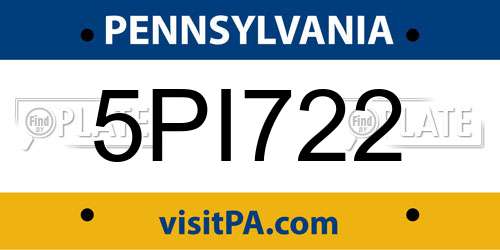 5PI722 Pennsylvania License Plate