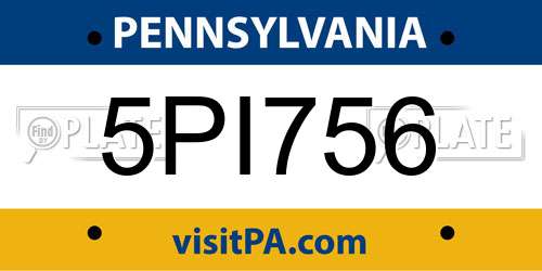 5PI756 Pennsylvania License Plate