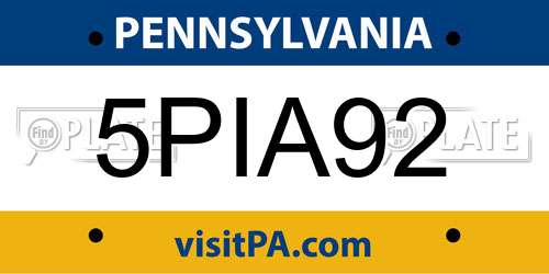 5PIA92 Pennsylvania License Plate
