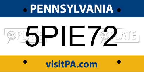 5PIE72 Pennsylvania License Plate