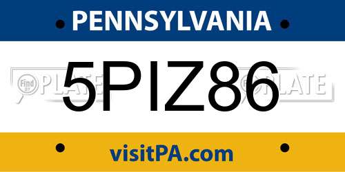 5PIZ86 Pennsylvania License Plate