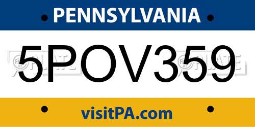 5POV359 Pennsylvania License Plate
