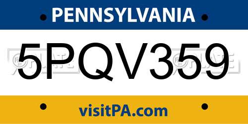 5PQV359 Pennsylvania License Plate