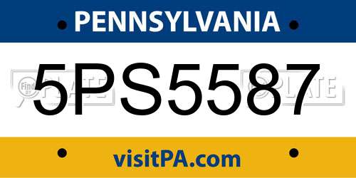 5PS5587 Pennsylvania License Plate