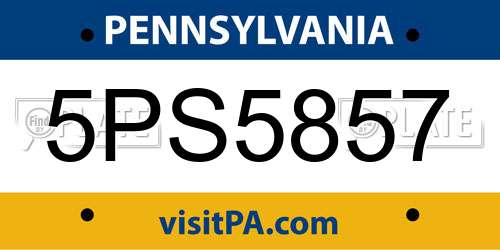 5PS5857 Pennsylvania License Plate