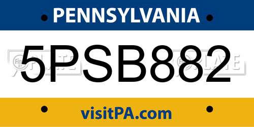 5PSB882 Pennsylvania License Plate
