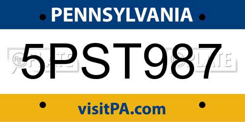 5PST987 Pennsylvania License Plate