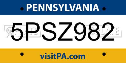 5PSZ982 Pennsylvania License Plate