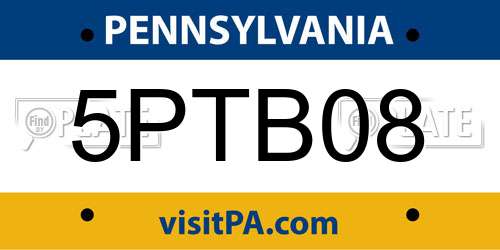5PTB08 Pennsylvania License Plate