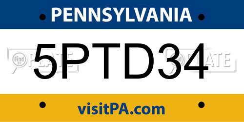 5PTD34 Pennsylvania License Plate