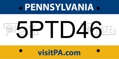 5PTD46 Pennsylvania License Plate