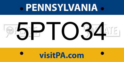 5PTO34 Pennsylvania License Plate