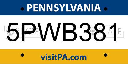 5PWB381 Pennsylvania License Plate