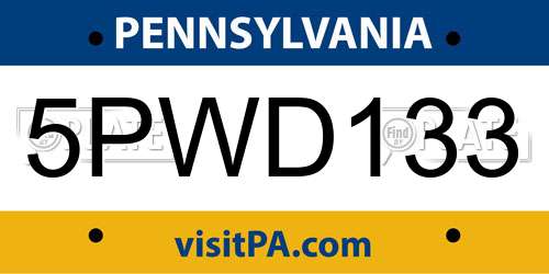 5PWD133 Pennsylvania License Plate