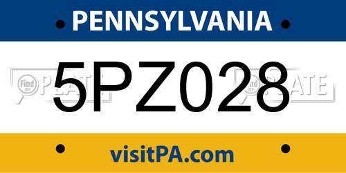 5PZ028 Pennsylvania License Plate