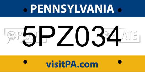 5PZ034 Pennsylvania License Plate