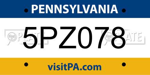 5PZ078 Pennsylvania License Plate