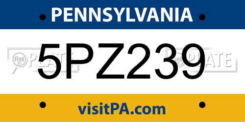 5PZ239 Pennsylvania License Plate