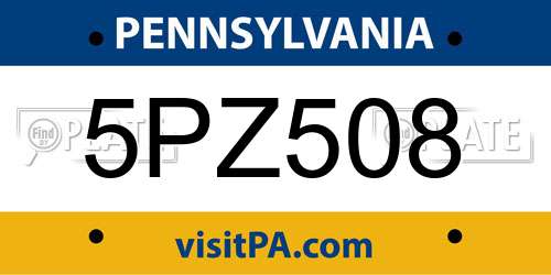5PZ508 Pennsylvania License Plate