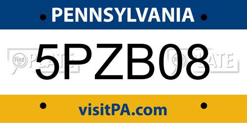 5PZB08 Pennsylvania License Plate