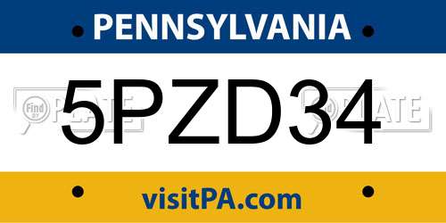 5PZD34 Pennsylvania License Plate