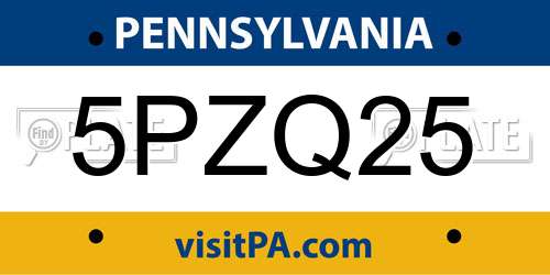 5PZQ25 Pennsylvania License Plate