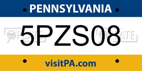 5PZS08 Pennsylvania License Plate