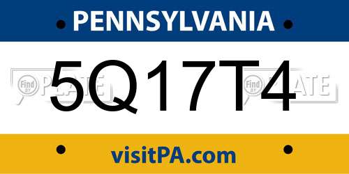 5Q17T4 Pennsylvania License Plate