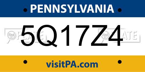 5Q17Z4 Pennsylvania License Plate