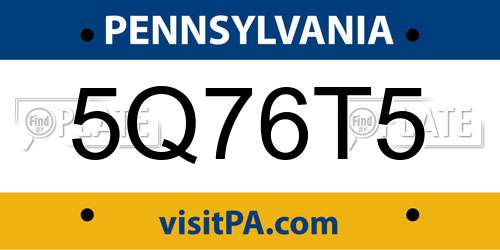 5Q76T5 Pennsylvania License Plate