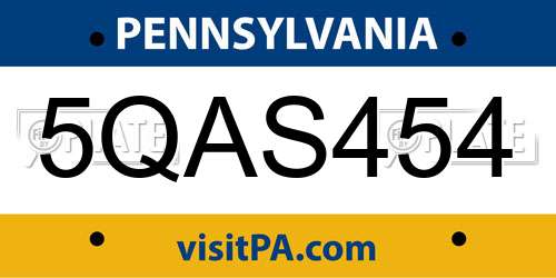 5QAS454 Pennsylvania License Plate