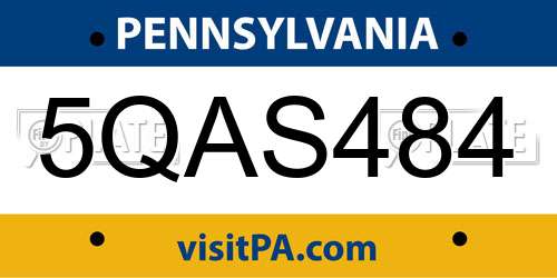 5QAS484 Pennsylvania License Plate