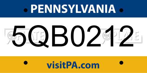 5QB0212 Pennsylvania License Plate