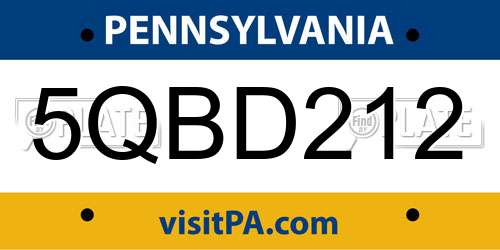 5QBD212 Pennsylvania License Plate