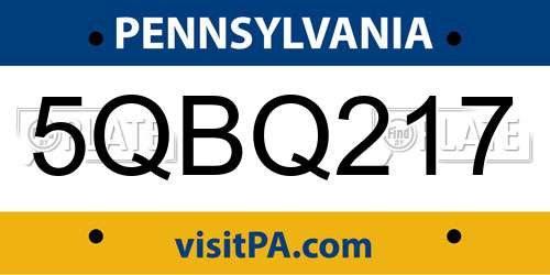 5QBQ217 Pennsylvania License Plate