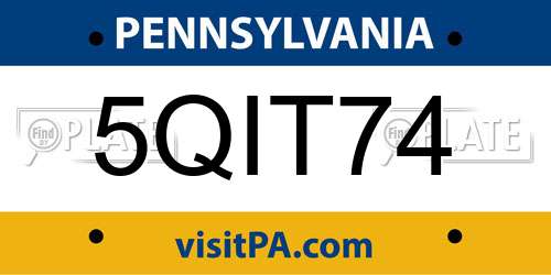5QIT74 Pennsylvania License Plate
