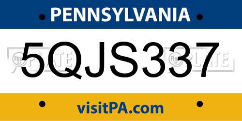 5QJS337 Pennsylvania License Plate