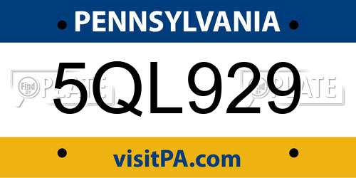 5QL929 Pennsylvania License Plate