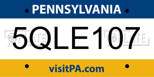 5QLE107 Pennsylvania License Plate
