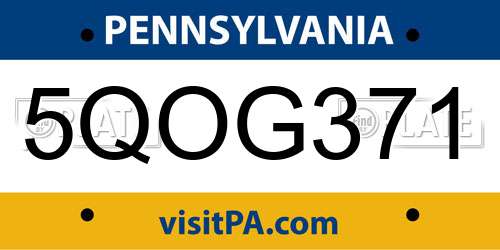 5QOG371 Pennsylvania License Plate