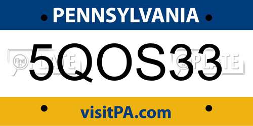 5QOS33 Pennsylvania License Plate