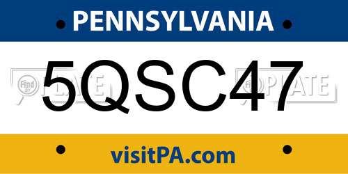 5QSC47 Pennsylvania License Plate