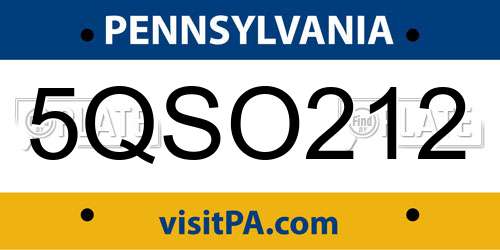 5QSO212 Pennsylvania License Plate