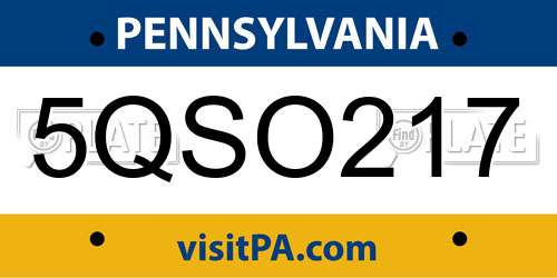 5QSO217 Pennsylvania License Plate