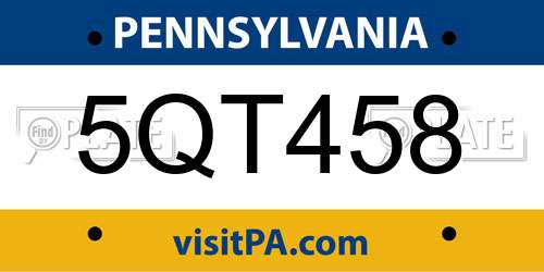 5QT458 Pennsylvania License Plate