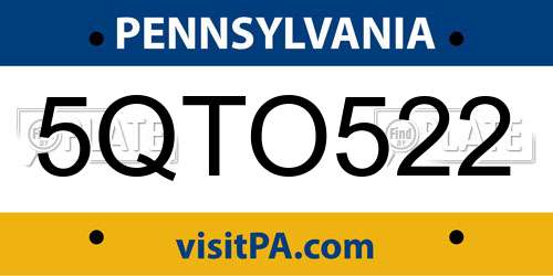 5QTO522 Pennsylvania License Plate