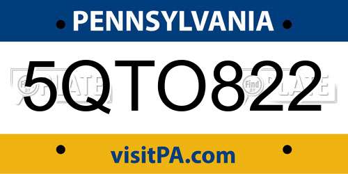 5QTO822 Pennsylvania License Plate