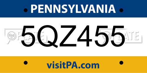 5QZ455 Pennsylvania License Plate