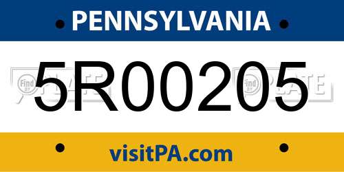 5R00205 Pennsylvania License Plate